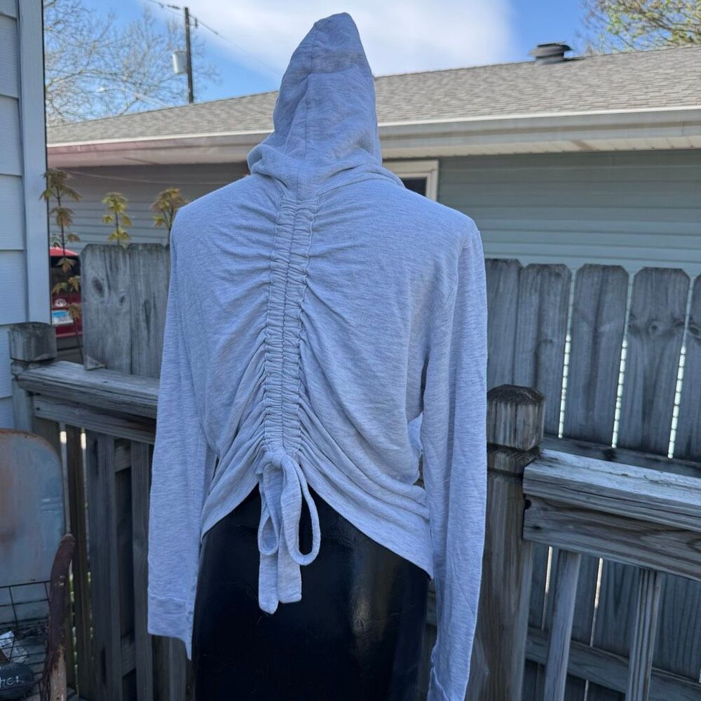 Monrow Ruched Back Zip Up Hoodie Gray Lightweight Lounge Jacket Minimal Chic